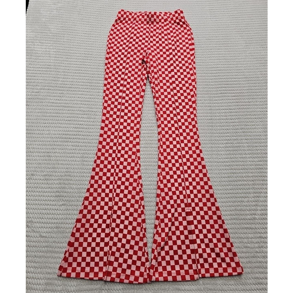 SO Bellbottom Pants Womens XS High Rise Flare Checkered Print